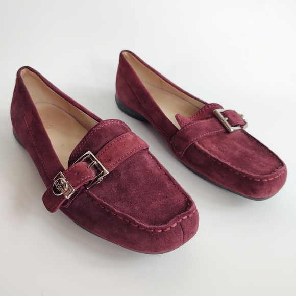 UGG Shoes - Ugg Suede Driving Loafers Buckled Burgundy  Size 7